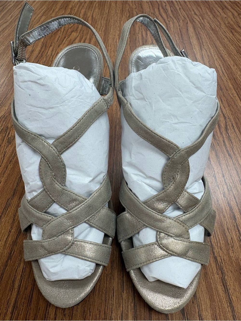 Calvin Klein Metallic Taupe Strappy Slingback Sandals 7.5